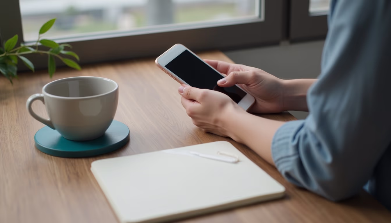 มือเจ้าของที่พักพิมพ์ข้อความตอบรีวิว Airbnb อย่างใส่ใจบนโทรศัพท์