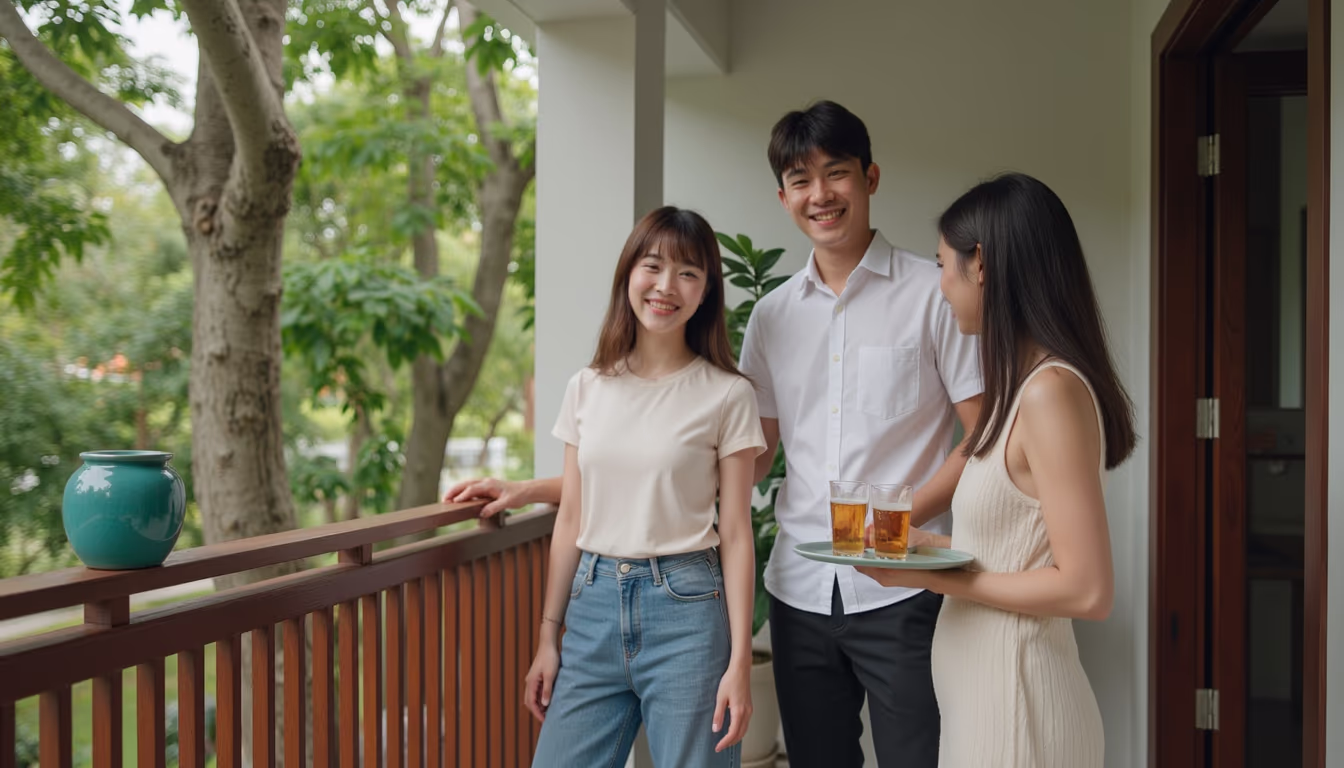เจ้าของที่พักยื่นน้ำต้อนรับแขกที่ระเบียงสวน ประสบการณ์ดีนำมาสู่รีวิวดี