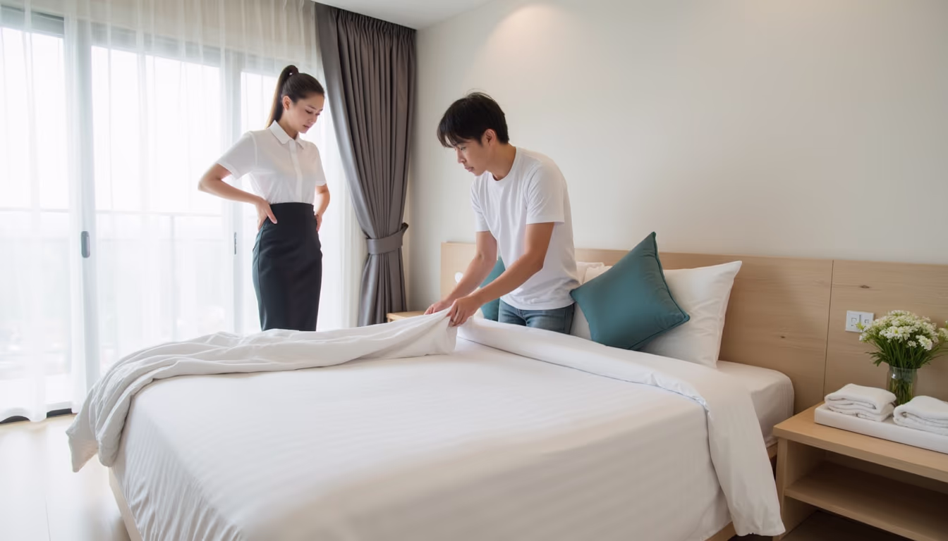เจ้าของและแม่บ้านจัดห้องพักเปิดใหม่ให้พร้อมต้อนรับแขกในช่วง 90 วันแรก